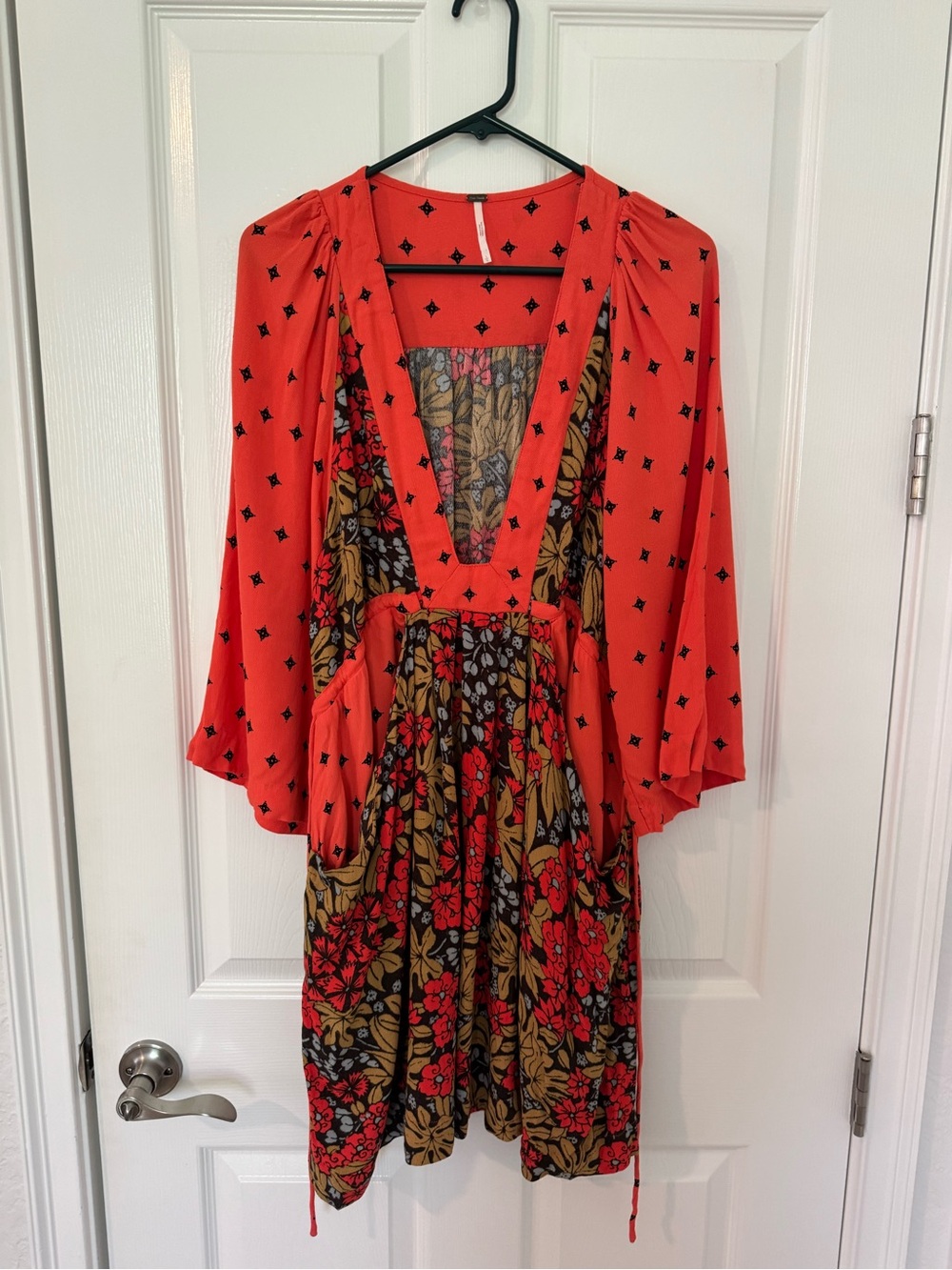Free People Red and Black Floral Long Sleeve Dress